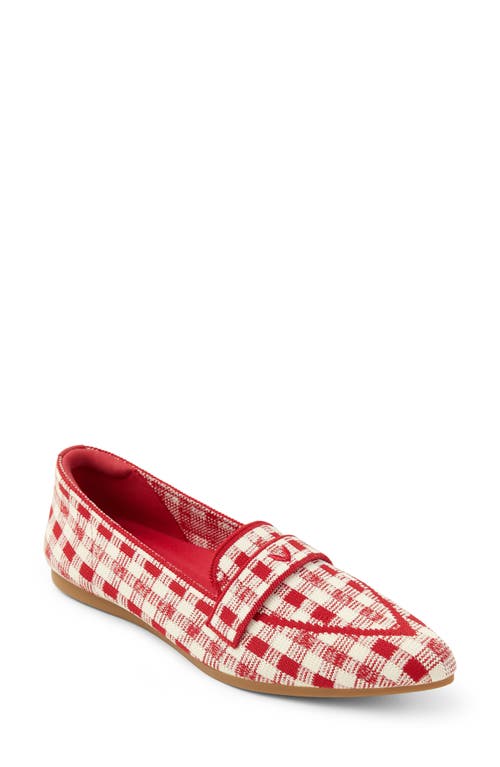 Amelia Pointed Toe Loafer Flat in Abstract Red Ruby Gingham