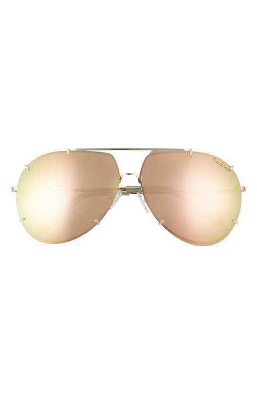 Lilly Pulitzer® 66mm Adelia Oversize Polarized Aviator Sunglasses in Shiny Gold/Gold Mirror