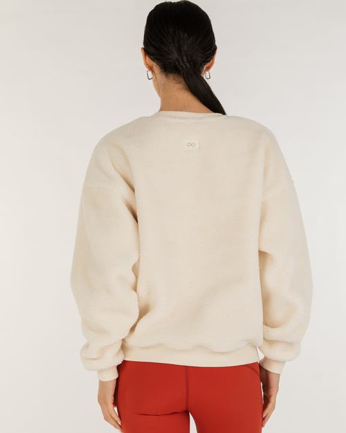 Shop Rebody Active Teddy Micro Fleece Lined Sweatshirt In Bone