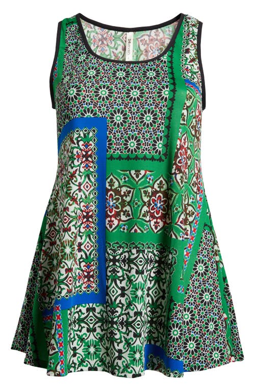 Shop 24seven Comfort Apparel Mixed Print Sleeveless Jersey Swing Top In Green Multi