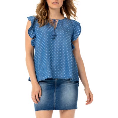 Liverpool Clip Dot Flounce Sleeve Top, Blue