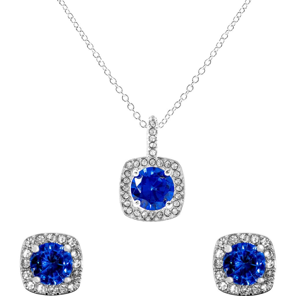 Danecraft Cz Cushoin Cut Pendant Necklace & Earrings Set In Silver