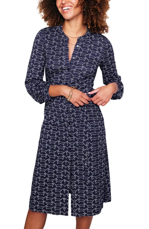 Shop Boden Julia Long Sleeve Belted Shirtdress In Navy Dachshund