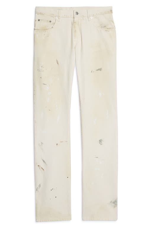 Shop Helmut Lang Painted Organic Cotton Five-pocket Pants In Ecru Painter