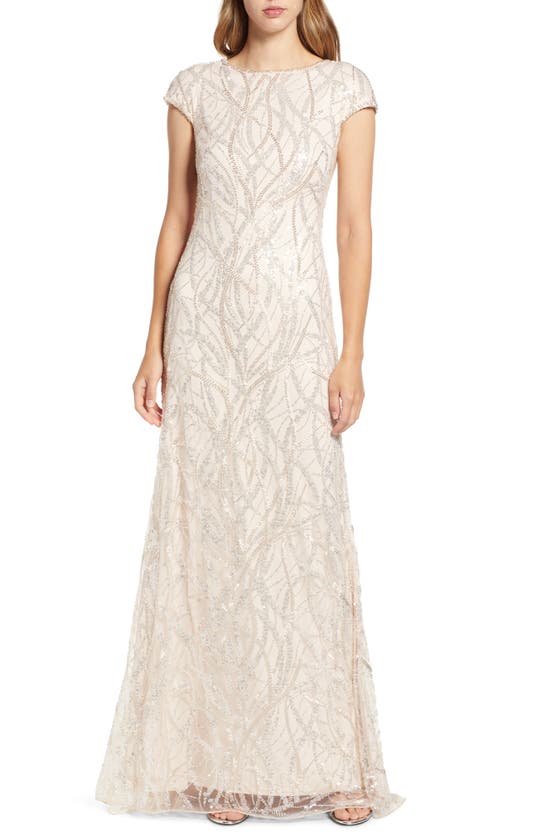 Tadashi Shoji Beaded Cap Sleeve Gown In Antique Pink | ModeSens