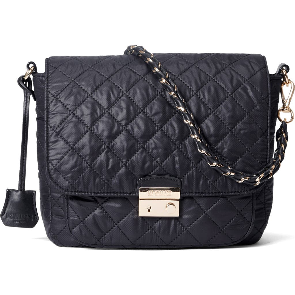 Mz Wallace Medium Crosby Lock Quilted Nylon Crossbody Bag In Black
