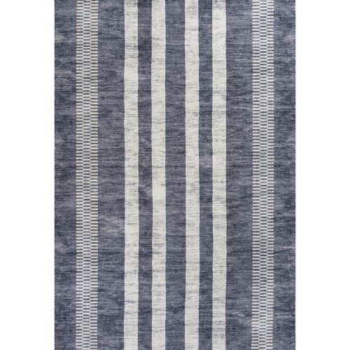 Shop Jonathan Y Vichy Geometric Striped Machine-washable Area Rug In Slate Gray/ivory