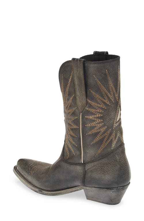 Shop Golden Goose Wish Star Short Western Boot In Black/ecru Silver