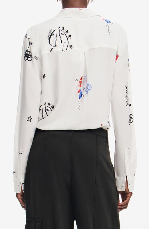 Shop Desigual Tokio Sketch Print Button-up Shirt In White