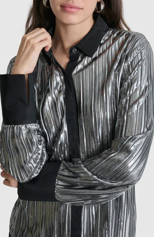 Shop Dkny Foil Pleated Button-up Shirt In Silver