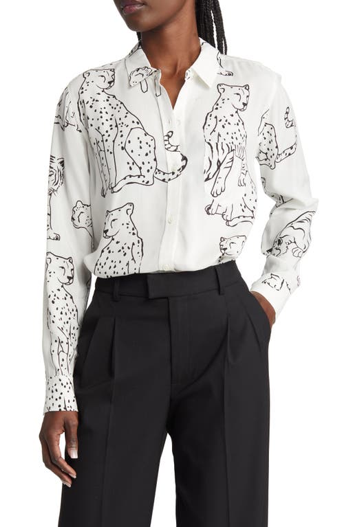 Rails Kathryn Wild Cat Print Button-Up Shirt in Ivory Wild Cats