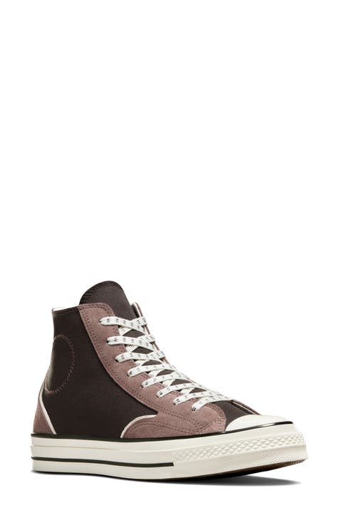 Pin on all leather navy blue and brown converse with white.