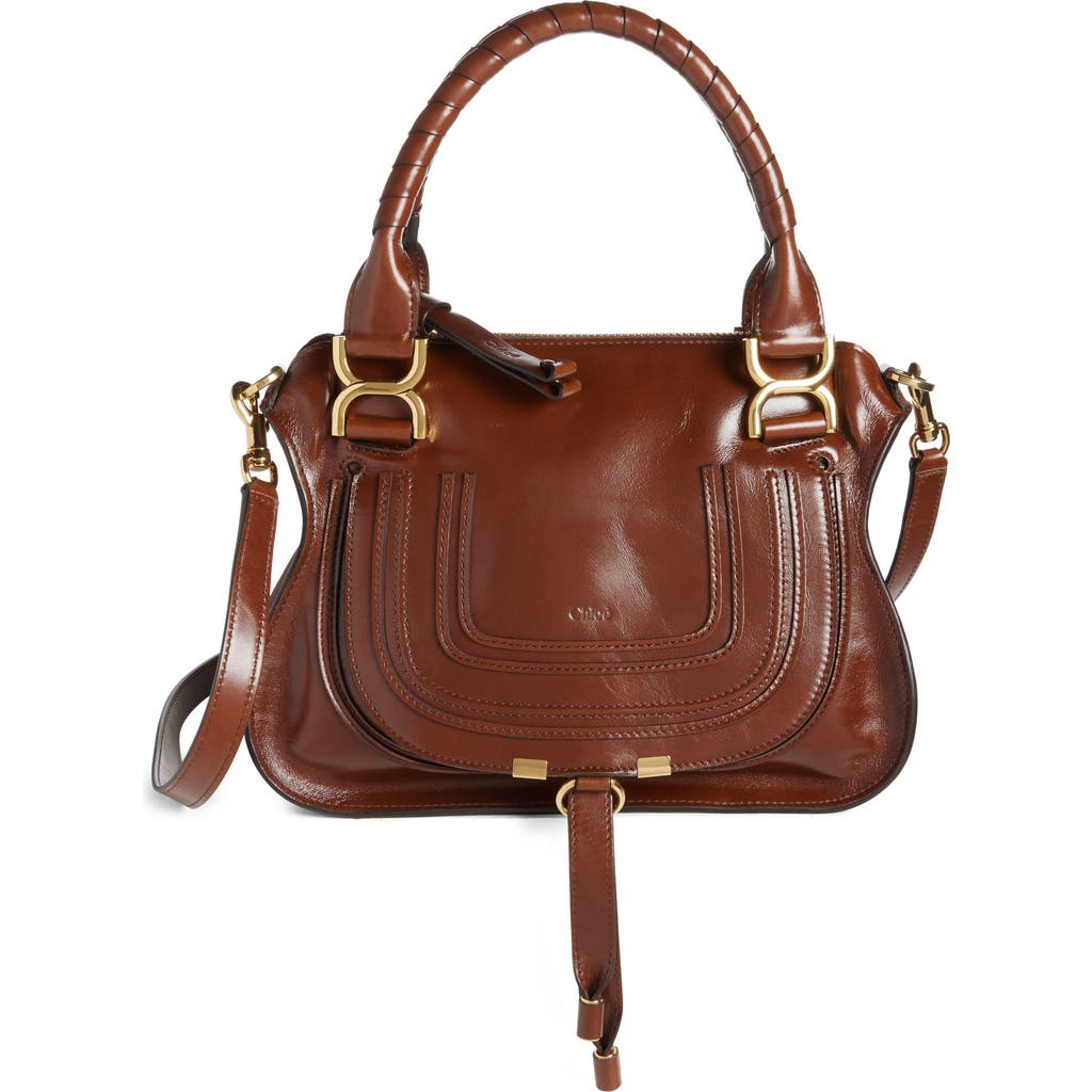 Chloé Small Marcie Bag In Shiny Leather In Sooty Brown