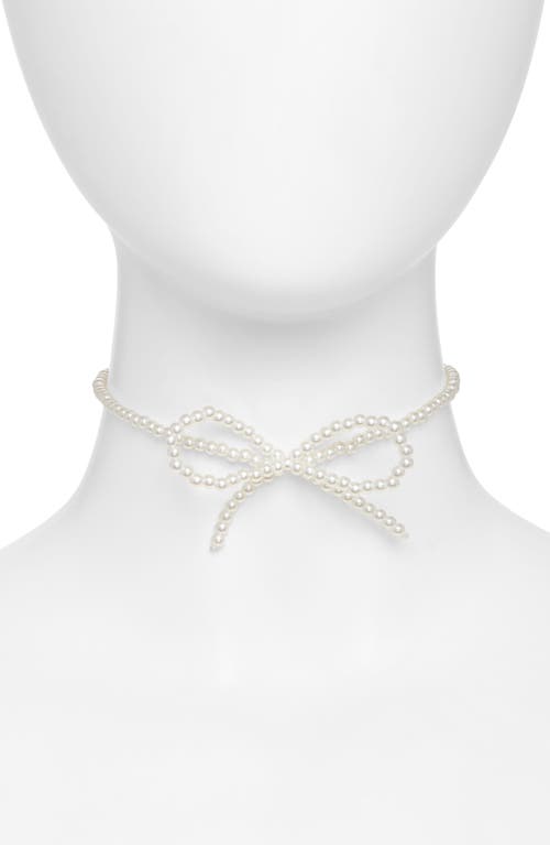 BP. Faux Pearl Bow Choker Necklace in Ivory 