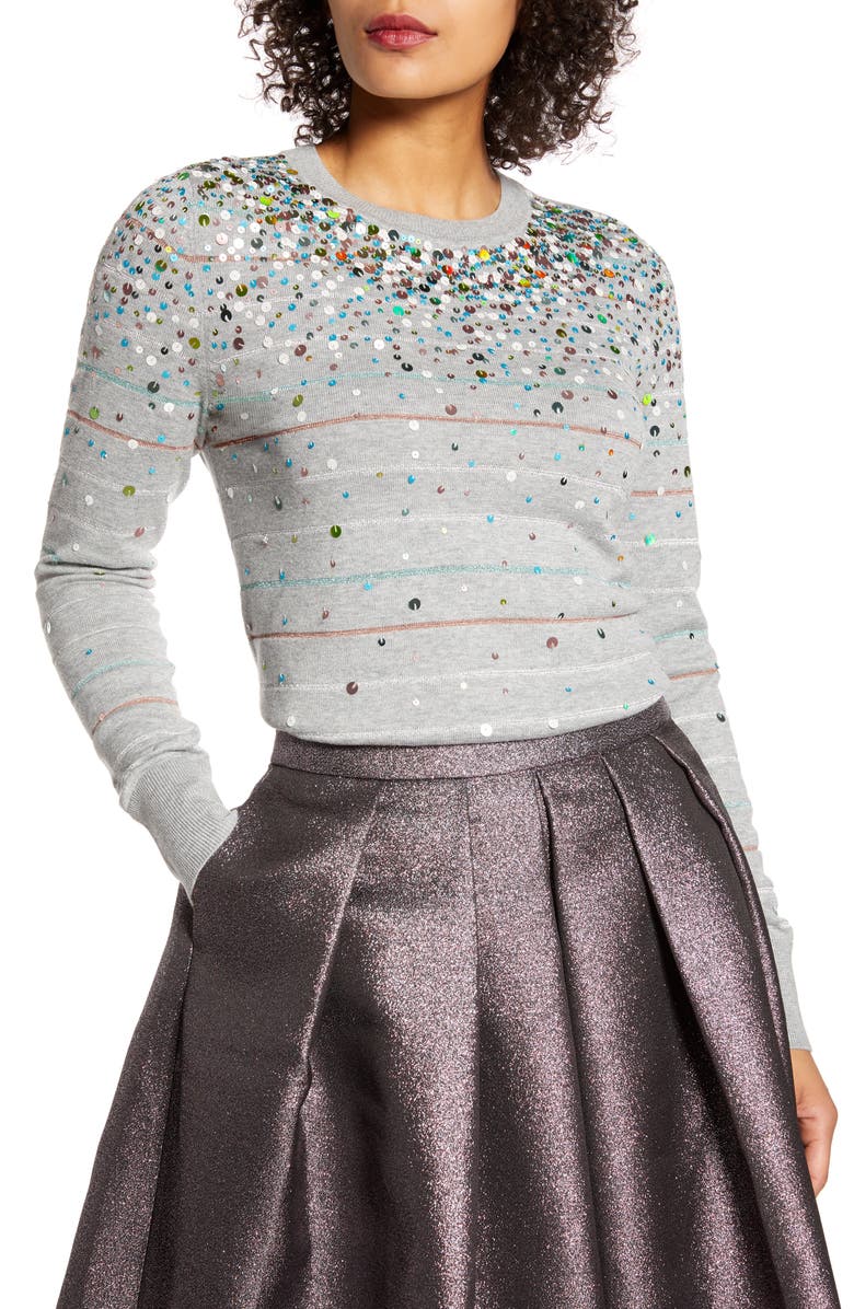 HALOGEN<SUP>®</SUP> x Atlantic-Pacific Confetti Metallic Stripe Sweater, Main, color, GREY HTR MULTI SEQUIN STRIPE