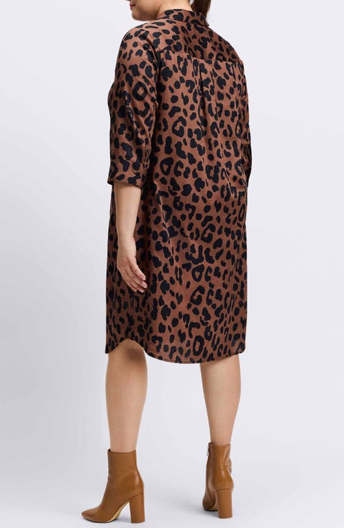 Shop Foxcroft Sloane Animal Print Popover Shirtdress In Brown