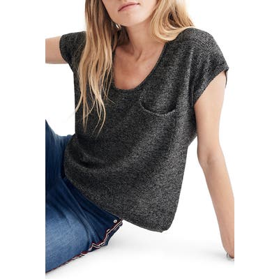 Plus Size Madewell Marled Watermoor Short Sleeve Sweater, Size - Black
