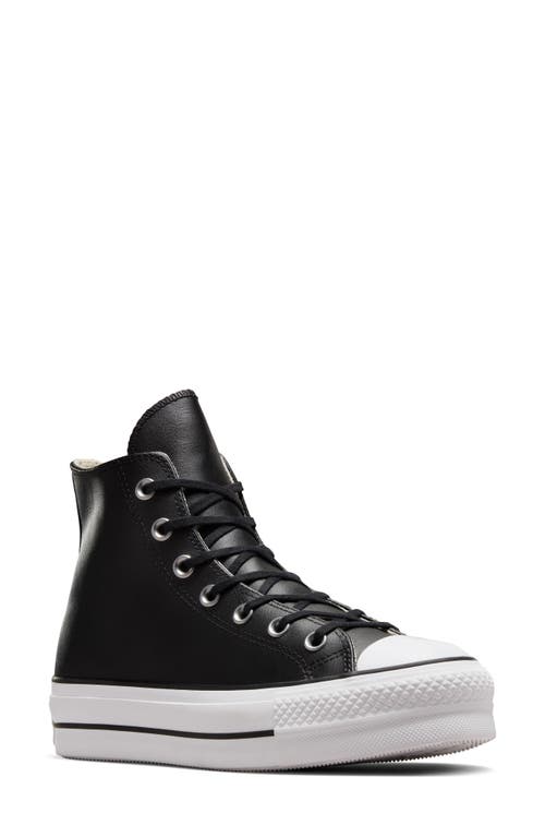 Chuck Taylor All Star Lift High Top Leather Sneaker in Black/Black/White