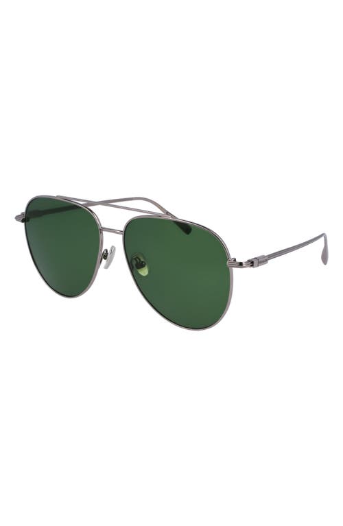 Shop Ferragamo Gancini Evolution 61mm Aviator Sunglasses In Light Ruthenium/green