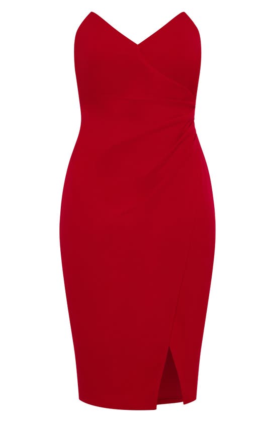 Shop City Chic Luisa Strapless Side Pleat Midi Dress In Love Red