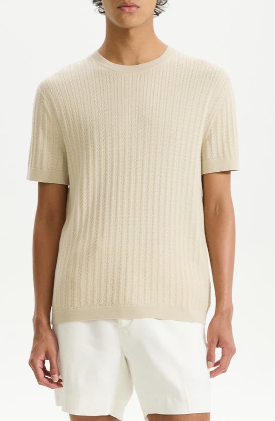 Theory Cable Short Sleeve Cotton Blend Sweater In Neutral