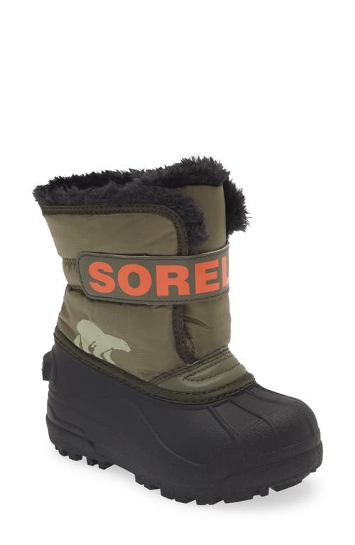 Sorel Kids' Snow Commander Insulated Waterproof Boot In Stone Green/alpine Tundra