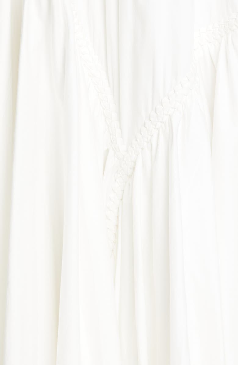 Casabianca Braided Asymmetric Puff Sleeve Midi Dress