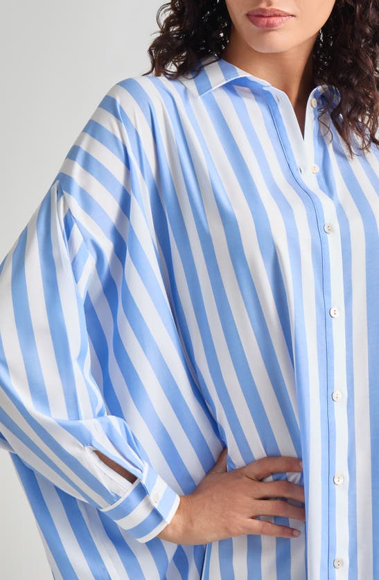 Shop Misook Stripe Oversize Shirtdress In Adriatic Blue/white