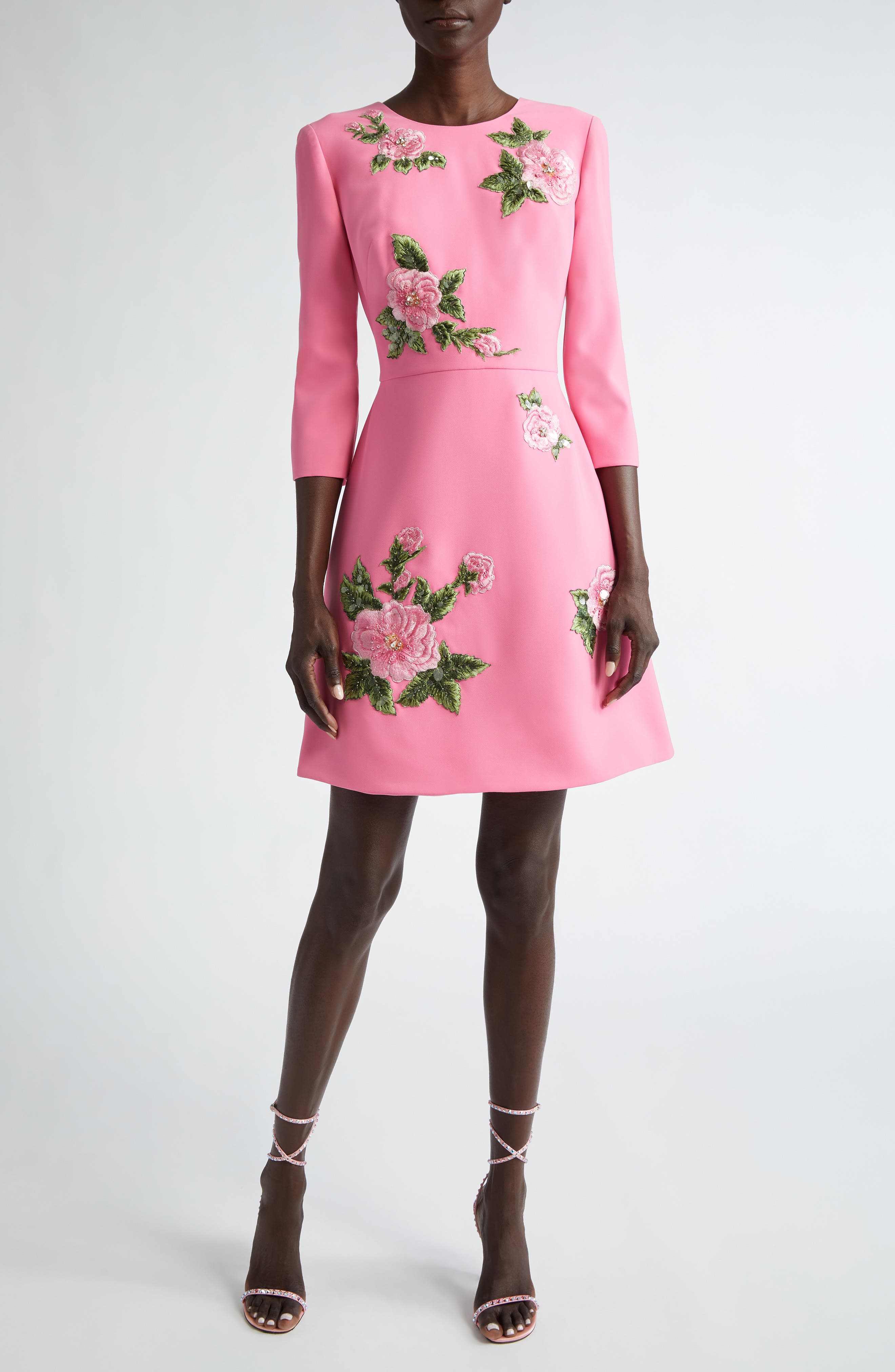 Carolina Herrera puff-sleeved floral mini dress - Pink