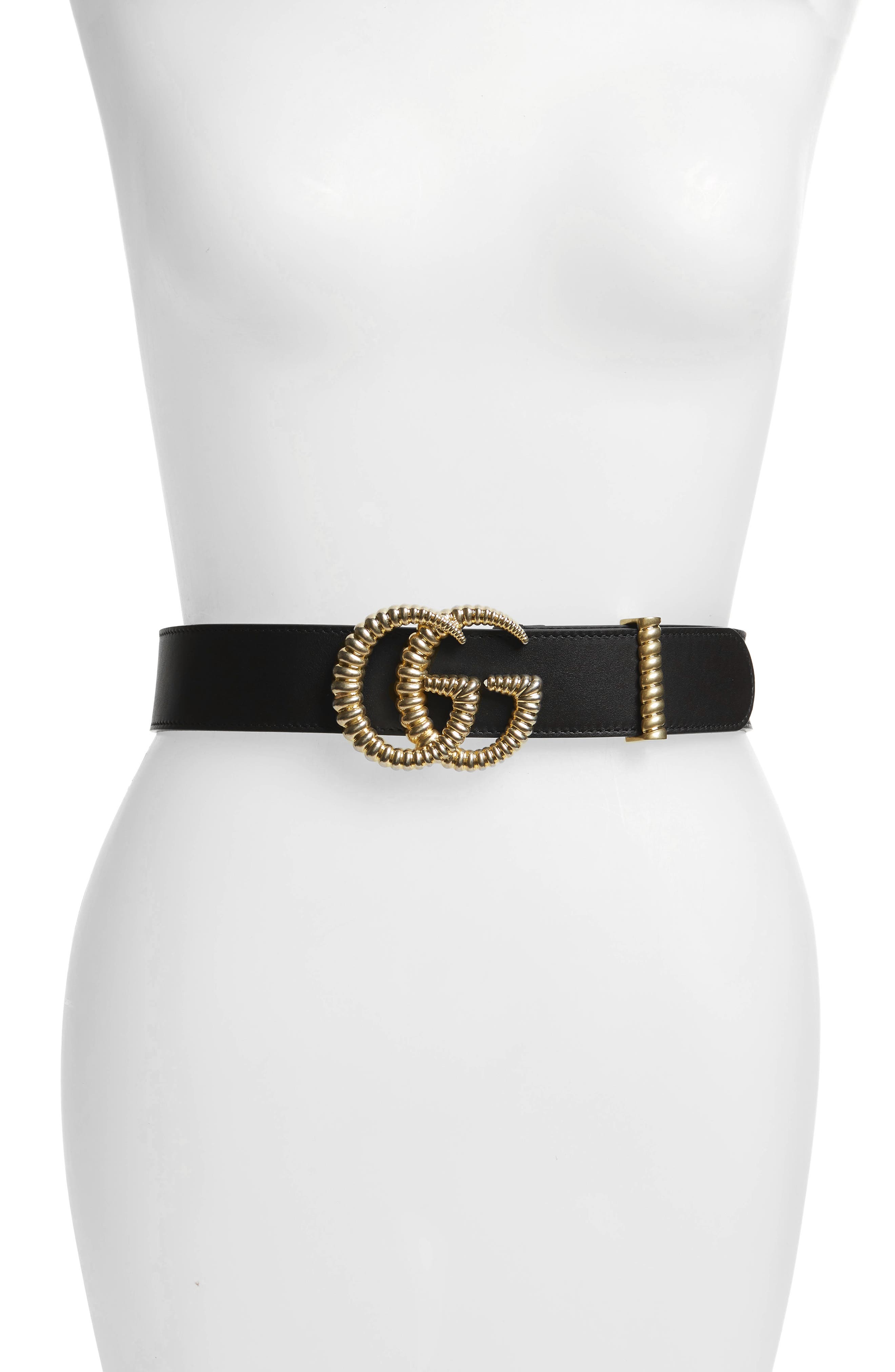 Gucci Textured GG Logo Leather Belt 