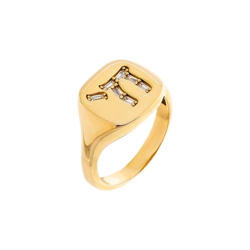 Shop Adina Eden By  Baguette Chai Signet Pinky Ring In Gold