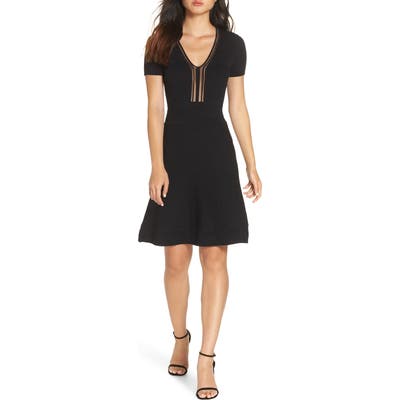 French Connection Ellie Knits V-Neck Fit & Flare Dress, Black