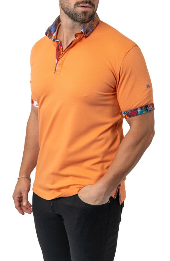 Shop Maceoo Mozartsolid Orange Button Down Piqué Polo