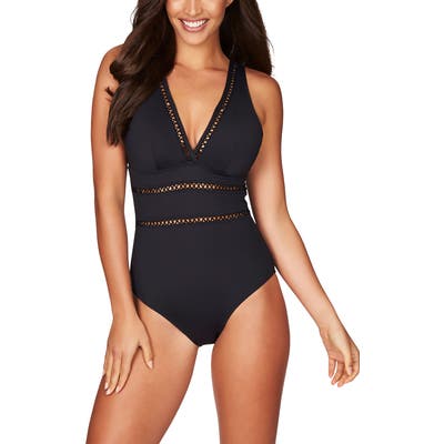 Sea Level Cross Front Splice One-Piece Swimsuit, Black
