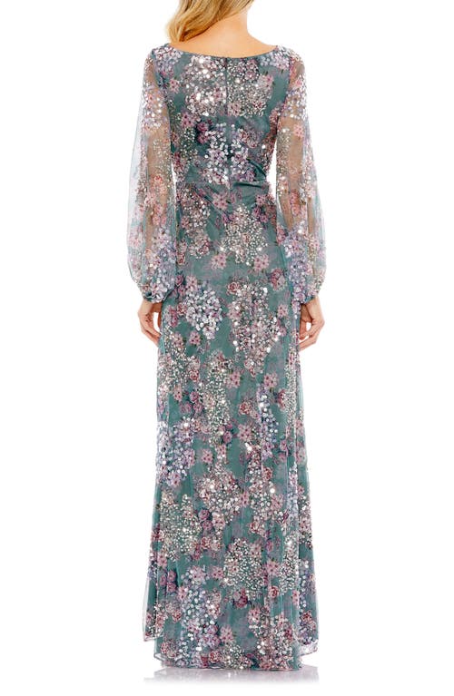 Shop Mac Duggal Sequin Floral Long Sleeve Gown In Grey Multi