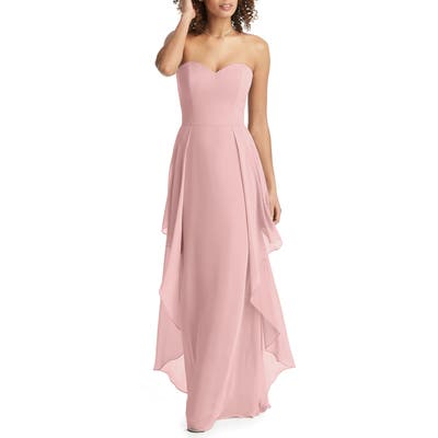 Social Bridesmaids Strapless Sweetheart Neck Chiffon Gown, Pink