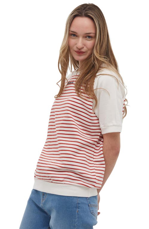 Shop Bench . Masina Stripe Raglan Sleeve T-shirt In Antique White/red