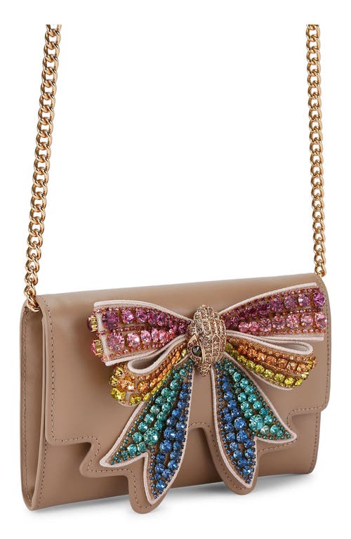 Kurt Geiger London Shoreditch Bow Leather Wallet On A Chain In Open Beige
