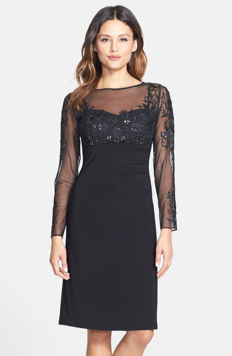 Patra Beaded Floral Embroidered Mesh Overlay Dress | Nordstrom