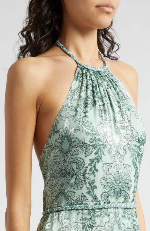 Shop Alice And Olivia Alice + Olivia Danika Paisley Halter Maxi Dress In Vanity Pistachio