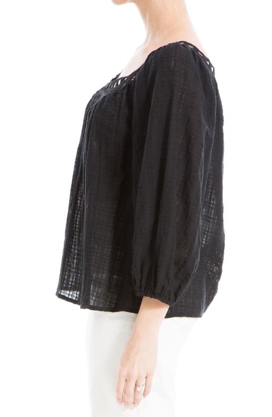 Max Studio Openwork Bubble Sleeve Top In Black