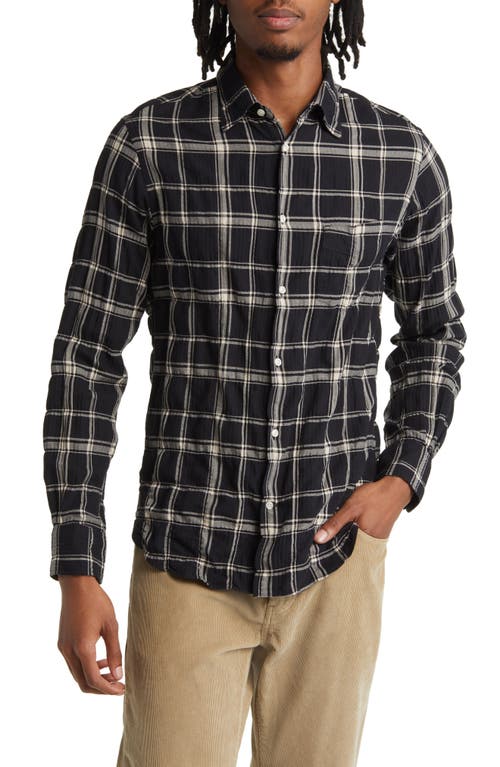 Officine Générale Benoit Plaid Seersucker Button-Up Shirt Black/Ecru at Nordstrom,