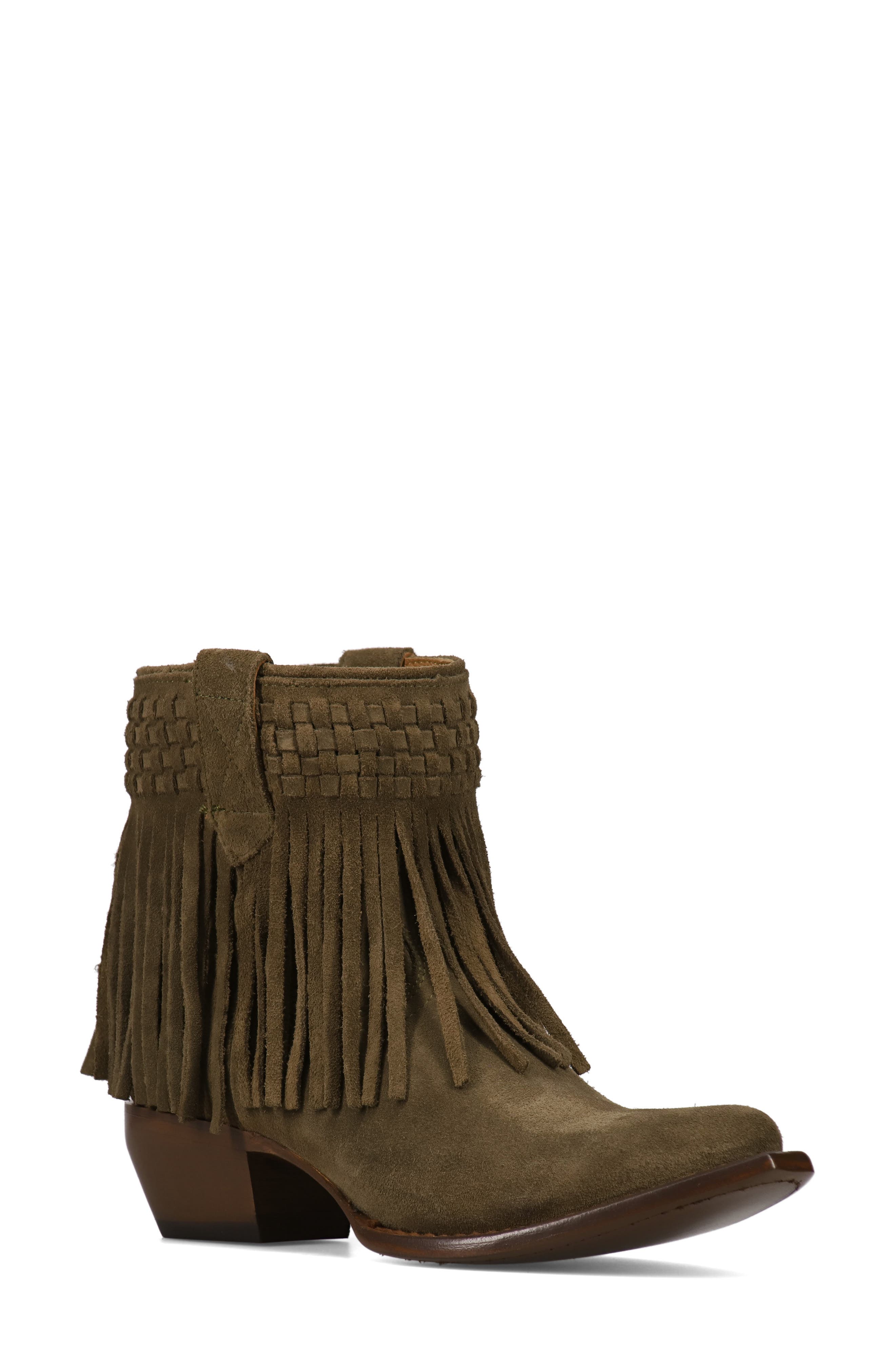 Frye Sacha Fringe Bootie in Moss Cover