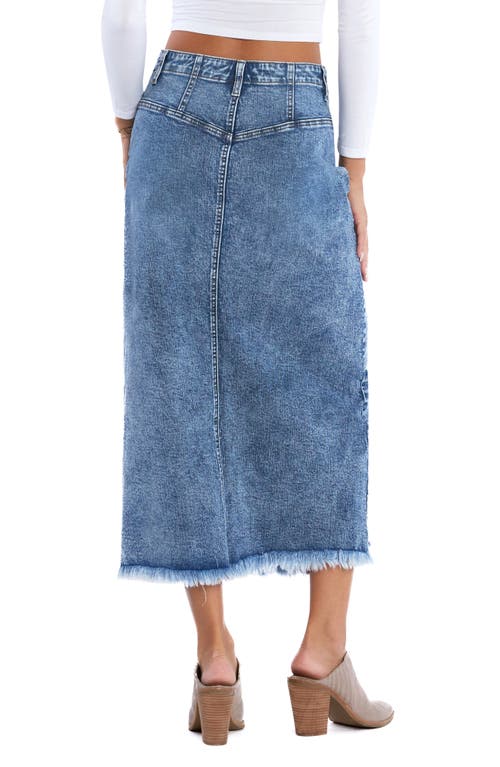 Wash Lab Denim Mia Crossover Waist Raw Hem Midi Denim Skirt In Mia Blue