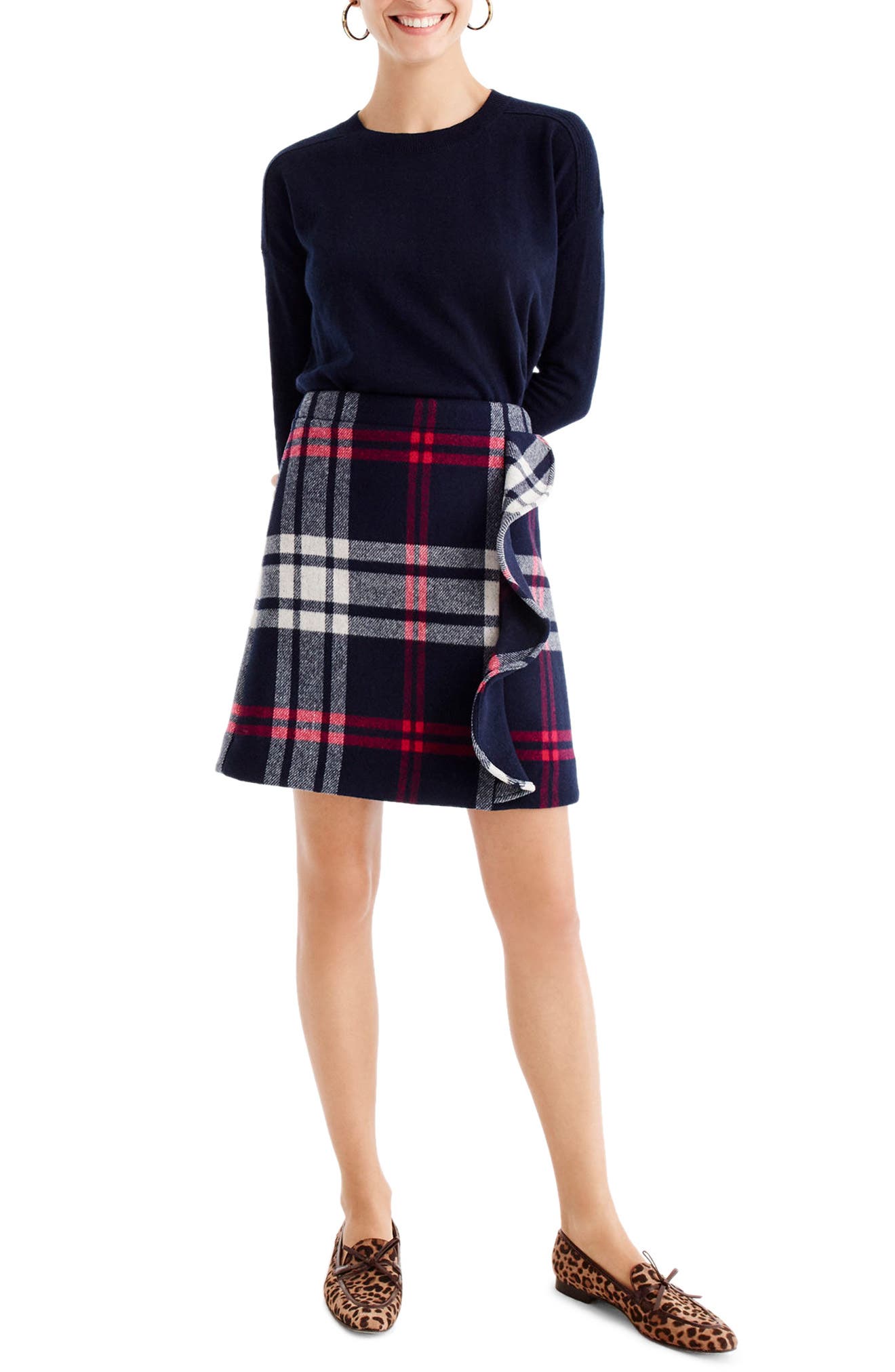 J.Crew Plaid Ruffle DoubleSerge Wool Mini Skirt (Regular & Petite) Nordstrom