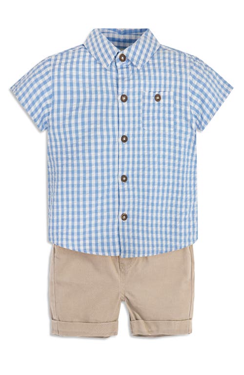 Shop Jojo Maman Bébé Jojo Maman Bebe Gingham Check Shirt & Shorts Set In Stone/blue