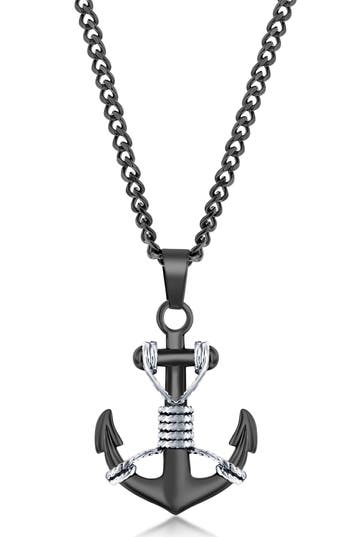 Blackjack Oxidized Anchor Pendant Necklace In Metallic