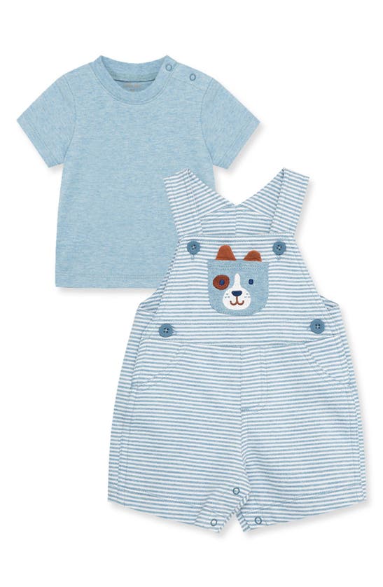 Little Me Boys' Solid Tee & Puppy Stripe Shortalls Set - Baby In Blue