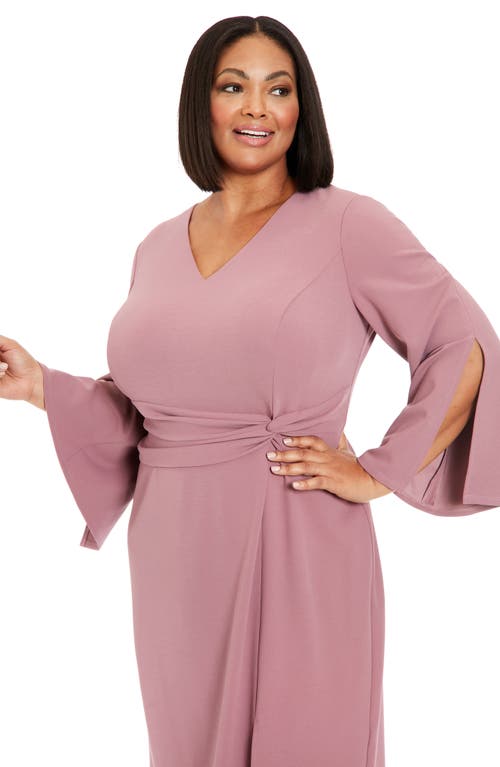 London Times Flare Sleeve Twist Waist Midi Dress In Dark Orchid
