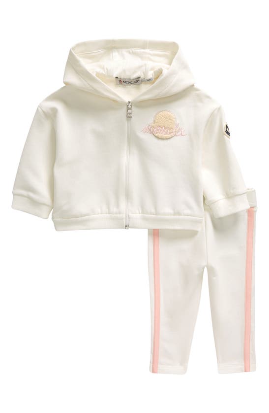 Shop Moncler Kids' Cotton French Terry Zip Hoodie & Sweatpants Set In White